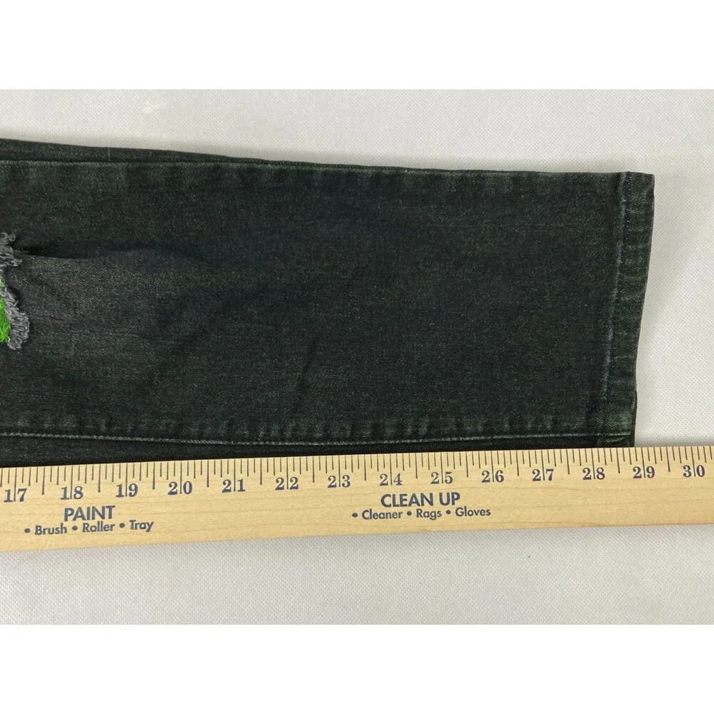 Men 36/29 Black Stretch Denim Jeans Green Distressed Urban Wear - Picture 7 of 9